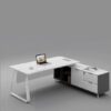 Moritz 1.6×1.6m Gloss White L Shape Office Desk w/Cabinet Fluid Steel Leg